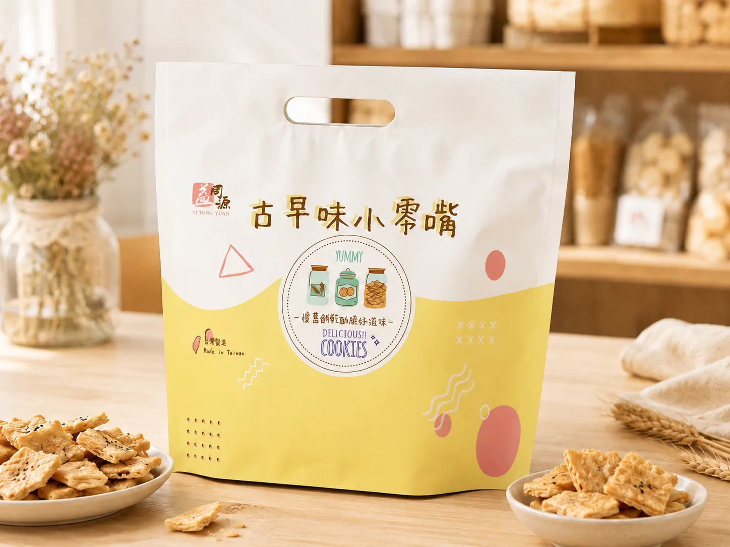 古早味零嘴與酥點包裝情境照